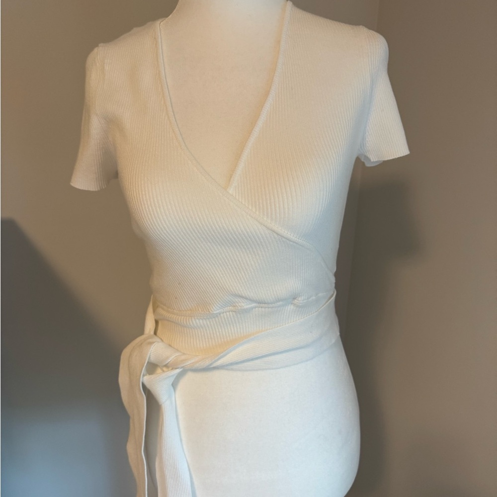 Mustard Seed Cream Wrap Blouse